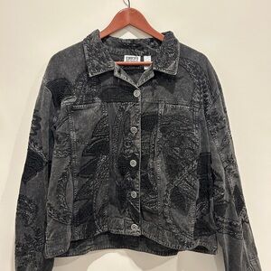 Chico’s Design Women's Charcoal Embroidered Denim Jacket
